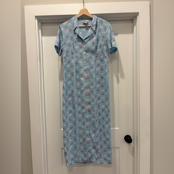 Vintage Robbie Bee Baby Blue Floral Retro Grandma Button-front Maxi Dress 8 - Picture 14 of 16